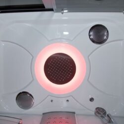 Serenity White monsoon shower head and speakers