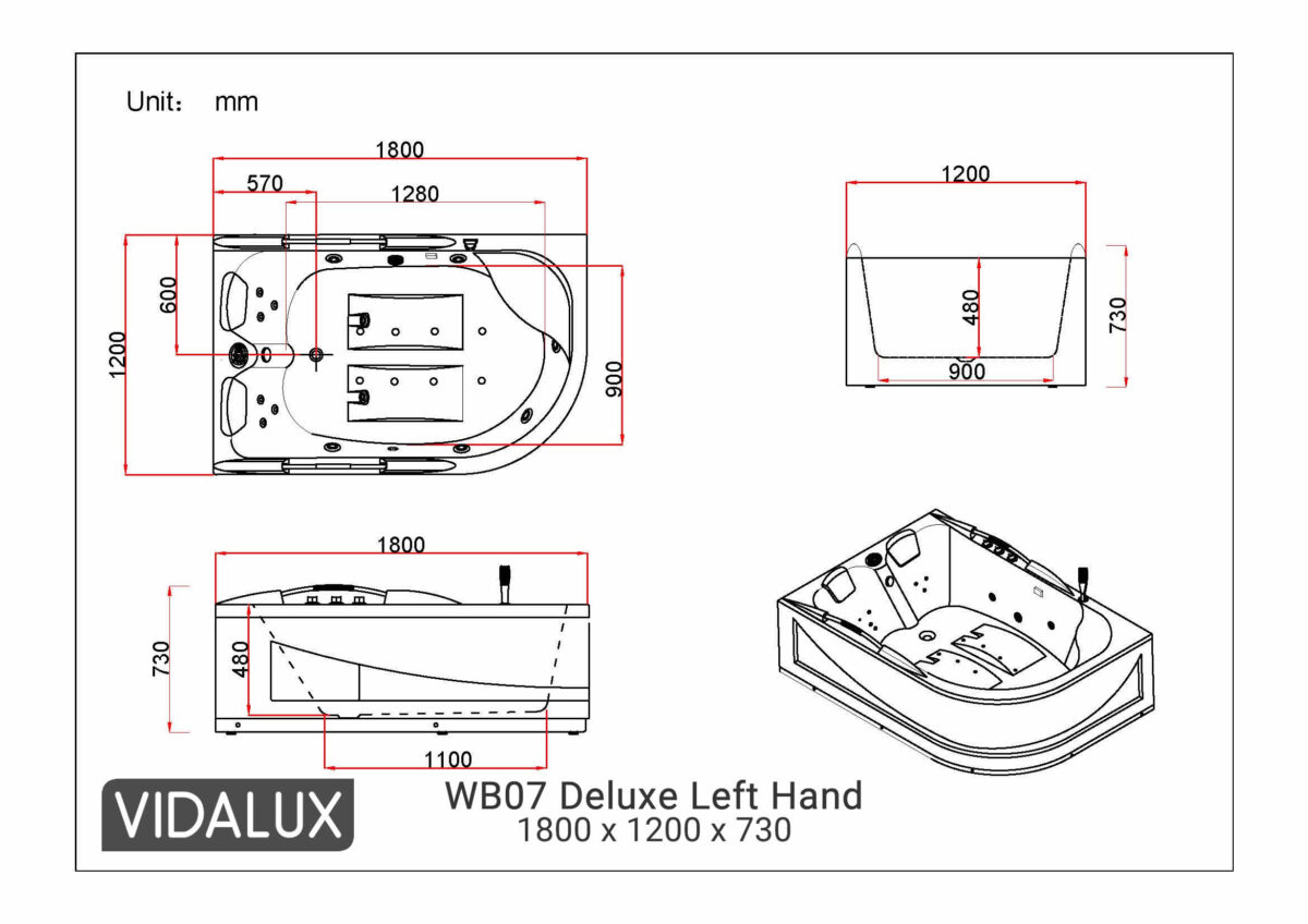 vidalux wb07 1800 x 1200 left hand 2 person deluxe whirlpool & airspa bath