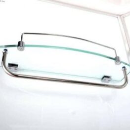 curved glass shelf with rail for steam & shower cabins