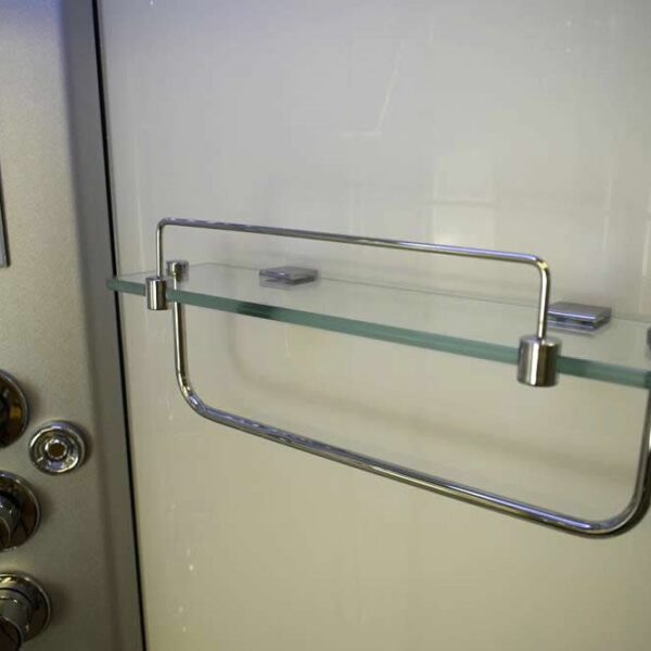 rectangular glass shelf with rail for steam & shower cabins