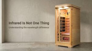 Vidalux infrared sauna cabin installed in a modern home interior, illustrating the difference between engineered Far Infrared sauna systems and standard infrared heaters.